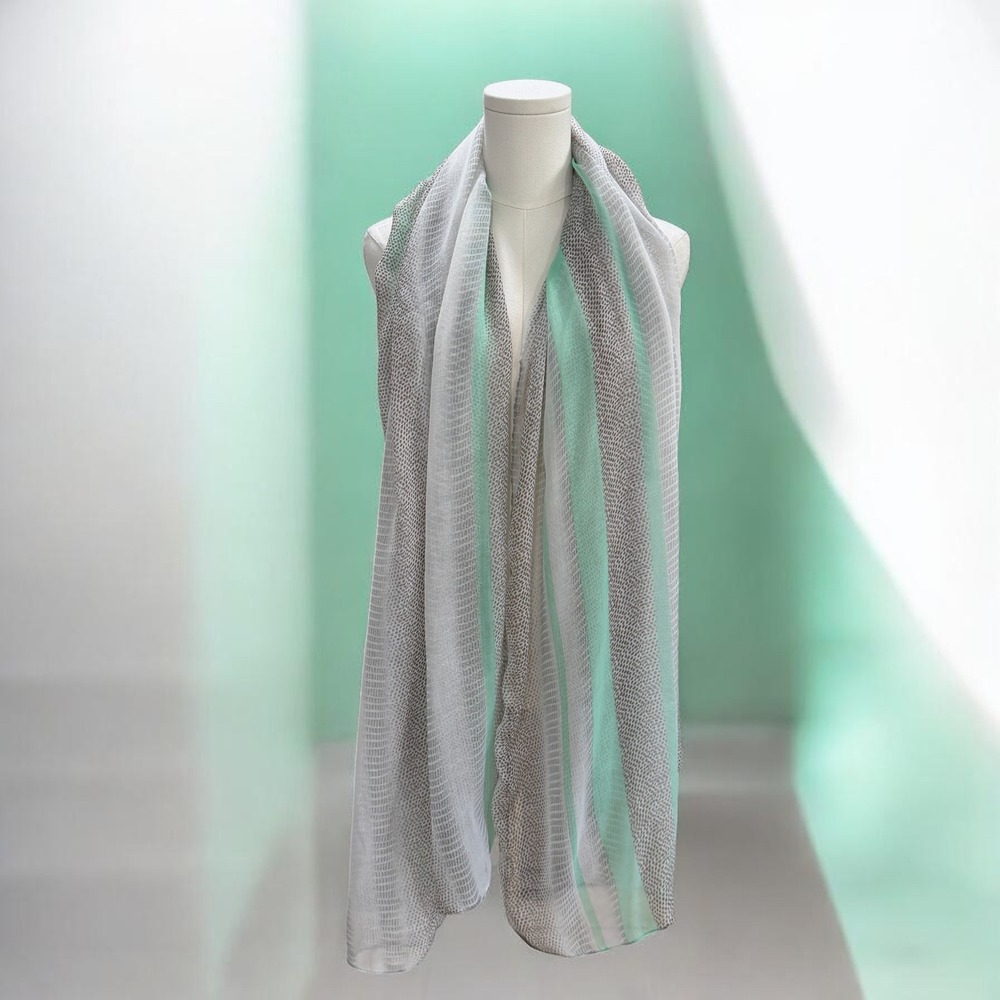 Guess Lightweight Striped Scarf Mint Gray Wrap Spring Summer Soft Girl Chic NWOT